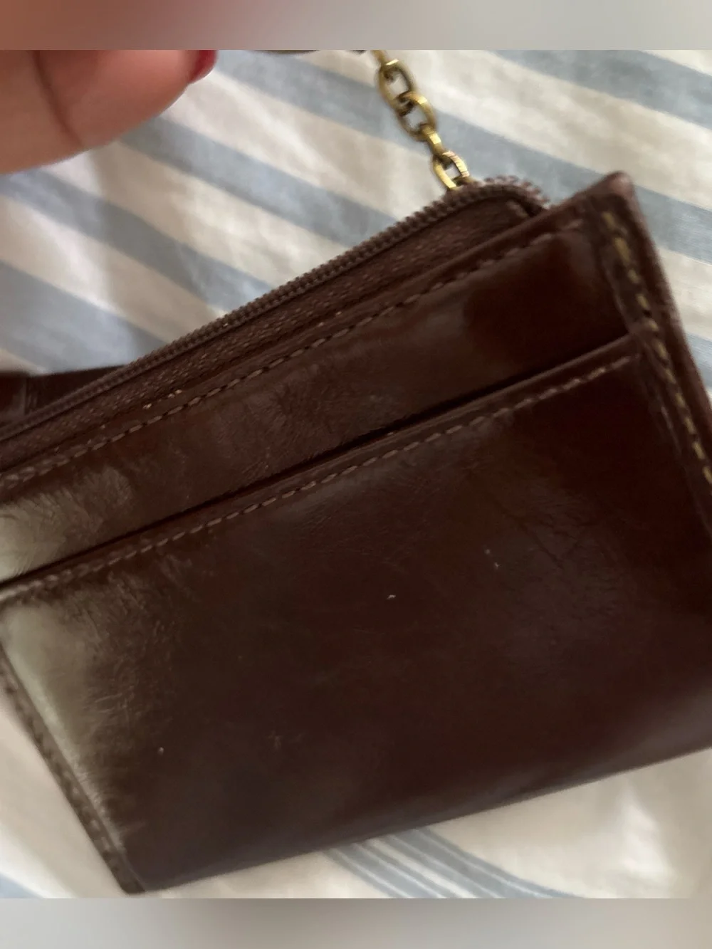 Vtg Coach Dark Brown Leather Zip Card Case coin wallet w Key Ring